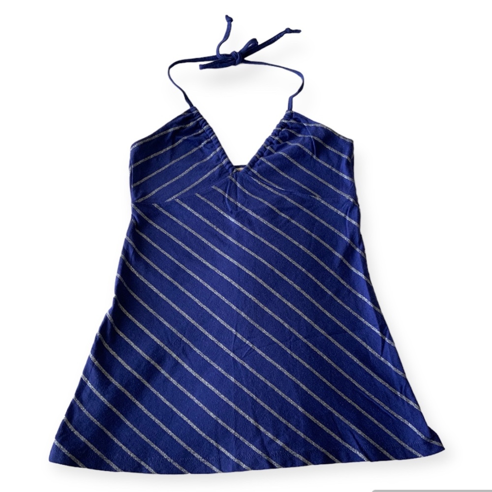 Women’s Fishbone Blue with Silver Stripes Sleeveless Top Size XS